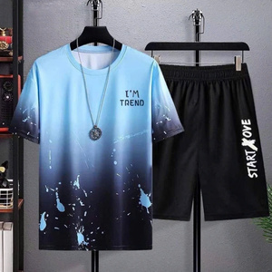 HT07 Ensemble d'été unisexe avec manches courtes col rond et motif éclaboussures de peinture conçu pour le style streetwear tendance et confortable - Product Image 2