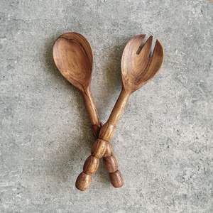 Ensemble de service à salade quotidien 2 pièces avec serveur à salade en bois de qualité supérieure, couleur naturelle, vaisselle alimentaire, couverts - Product Image 1