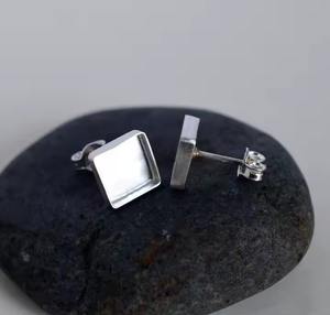 Plata de Ley 925 S925 pendiente de tuerca en blanco copa de bisel 4x6 a 23x33mm collar rectangular piedra preciosa DIY Ajuste de fabricación de joyas - Product Image 5