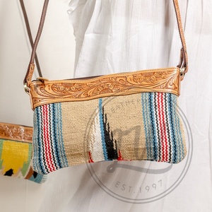 LW Western Style Saddle <b>Blanket</b> Leather Clutch stylish Tooled Women Leather Wallets High Quality Tooled clutch - Product Image 3