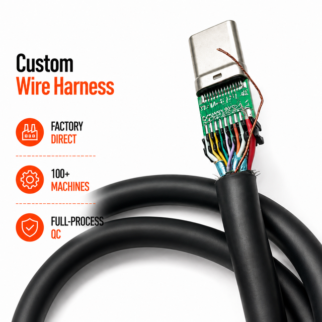 OEM Custom USB Type-C Cable Assembly with EMI Shielding PVC/Nylon Insulation for High-Speed Data Transmission and Charging