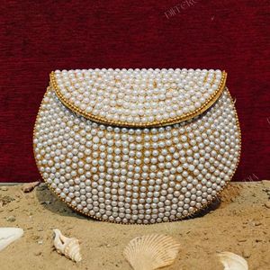 Resin Pearl Fashion Clutch Bag for Women Luxury Evening Party Wedding Bridal Use with Half <b>Moon</b> Candy Pattern - Product Image 1
