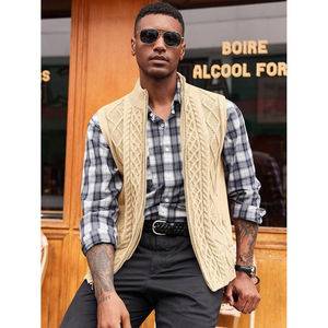 Gilet tricoté pour homme 2025, col montant, décontracté, sans manches, pull d'automne, 100% coton, services ODM OEM - Product Image 2