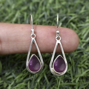 Pendientes colgantes de Plata de Ley 925 sólida de tendencia, joyería colgante de piedras preciosas de amatista para mujeres y niñas para fiestas - Product Image 3