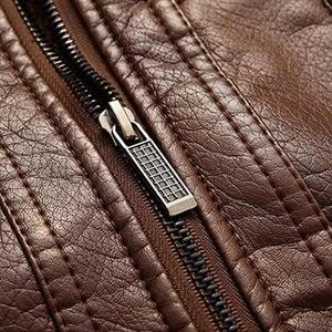 Veste d'hiver pour hommes Faux cuir à manches longues col montant doublé polaire Zip Warm Short Casual Jacket Keep Warm - Product Image 4
