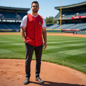 ชุดเบสบอลเสื้อแบบมีกระดุมเสื้อกางเกงกีฬาฟุตบอลแขนสั้นลายทางเสื้อเจอร์ซีย์ติดกระดุม - Product Image 3