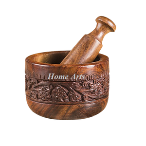 Mortero de madera de alta calidad y forma PestleRound tamaño personalizado mortero y mortero para molinillo de hierbas de especias - Product Image 2