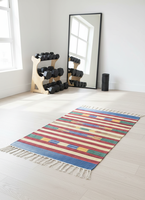 Tapis rectangulaire moderne MANGALICK CS-1057 en coton tissé fantaisie, avec envers réversible, lavable en machine, motif floral, pour la maison et l'exercice