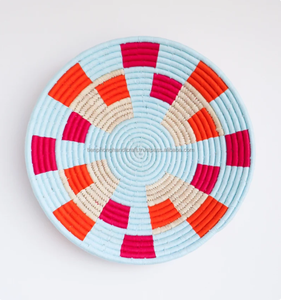 Set of 8 Bohemian Wall Decor, Hanger Wall Plate Seagrass Placemat <b>Baskets</b> with Flower Patterns - Product Image 4