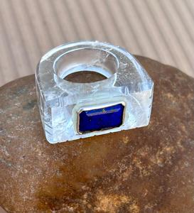 Bague en cristal naturel avec pierre précieuse Lapis Lazuli au centre de la bague Bague de déclaration unique pour homme ou femme - Product Image 3