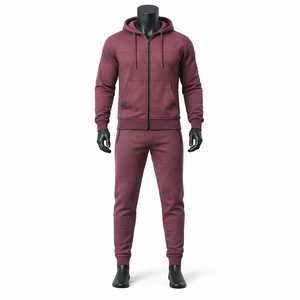 Conjunto de Sudadera con Capucha y Pantalones Deportivos para Hombre, Color Granate, con Cremallera Completa, Felpa Gruesa, 2 Piezas, Ropa Deportiva Urbana, OEM - Product Image 1