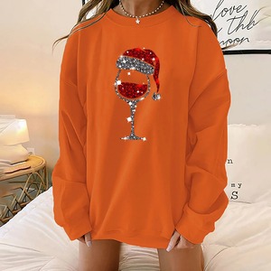 Loose Casual Women <b>Christmas</b> Sweatshirts Solid Color Red <b>Hat</b> Wine Glass Graphic Long Sleeve Crewneck Pullover Sweater - Product Image 4