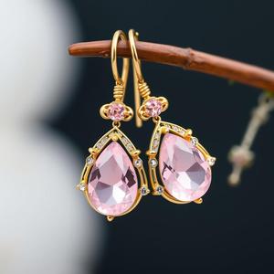 Pendientes colgantes de gota de cuarzo rosa chapados en rodio de Plata de Ley 925, joyería de moda, regalos para bodas y fiestas - Product Image 5