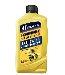 Lubricante Automotriz Semisintético PLUS Antidesgaste Petromerica 4T SAE 15W-50, Aceite para Motor de Motocicleta, Paquete de 6, 1 Cuarto de Galón - Product Image 1