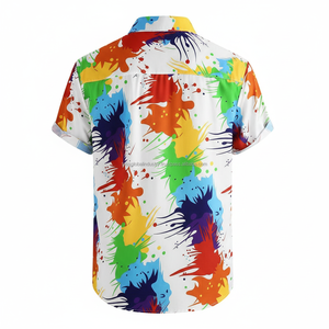Camisa de Playa de Verano con Estampado de Salpicaduras Multicolores, Estilo Hawaiano, Transpirable, Camisa de Botones para Hombre - Product Image 2