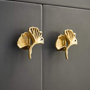 Perilla de Cajón de Latón con Forma de Hoja de Diseño, Herraje Decorativo para Muebles de Gabinete, Patrón Natural Elegante, Venta al por Mayor - Product Image 1
