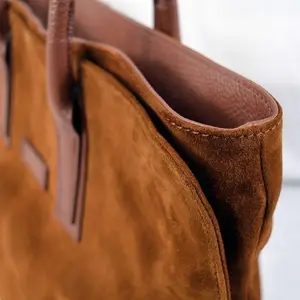 Made in Italy phụ nữ Túi Da Lộn Calfskin nội bộ khoang với zip đôi xử lý Túi xách dây đeo vai