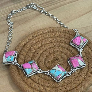 Collier en argent sterling fait à la main Barbe à papa Turquoise Bijoux uniques en pierres précieuses pastel Placage rhodium Cadeau parfait pour elle - Product Image 1