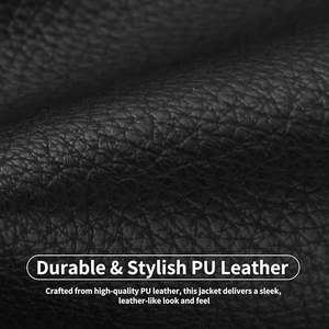 Men's Leather Jacket, Stand Collar PU Faux Leather, Zip-Up Motorcycle Bomber Jacket, Slim Fit Biker <b>Coat</b> - Product Image 3