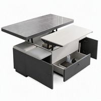 Table basse moderne multifonctionnelle en bois massif et verre trempé pour petit salon familial, couleur gris avancé, mobilier de maison