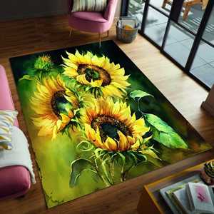Tapis Sunflower : Tapis botanique floral vibrant, tapis imprimé, tapis doux non tissé - Product Image 1
