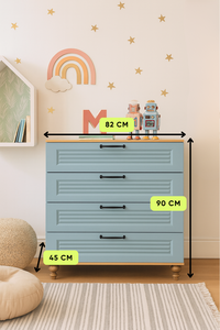 Cómoda Moderna para Niños Arion, Diseño de Almacenamiento, Madera MDF Azul, Cajonera con Cajones Anchos para Niños - Product Image 4