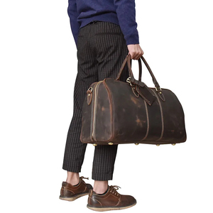 Sac de voyage pliable en cuir véritable avec fermeture éclair, style vintage durable, imperméable et grande capacité - Product Image 2