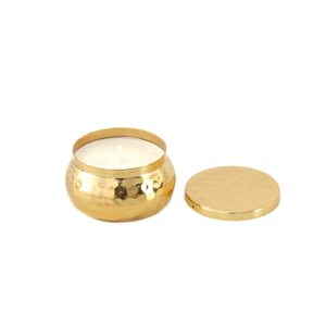 Premium Quality Golden Handmade Metal Hammered Jar Candle With Lid Best Price Candle Making Container From India - Product Image 1