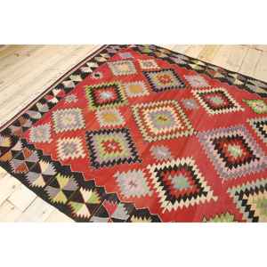 Tapis vintage 6,1x8,9 pieds, tapis turc en laine rouge et vert à motifs floraux - Product Image 4