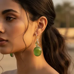 Boucles d'oreilles en argent 925 avec pierre précieuse verte pour femmes, boucles d'oreilles pendantes plaquées or, perle, diamant, or rose pour mariage, fête, chrétien - Product Image 2