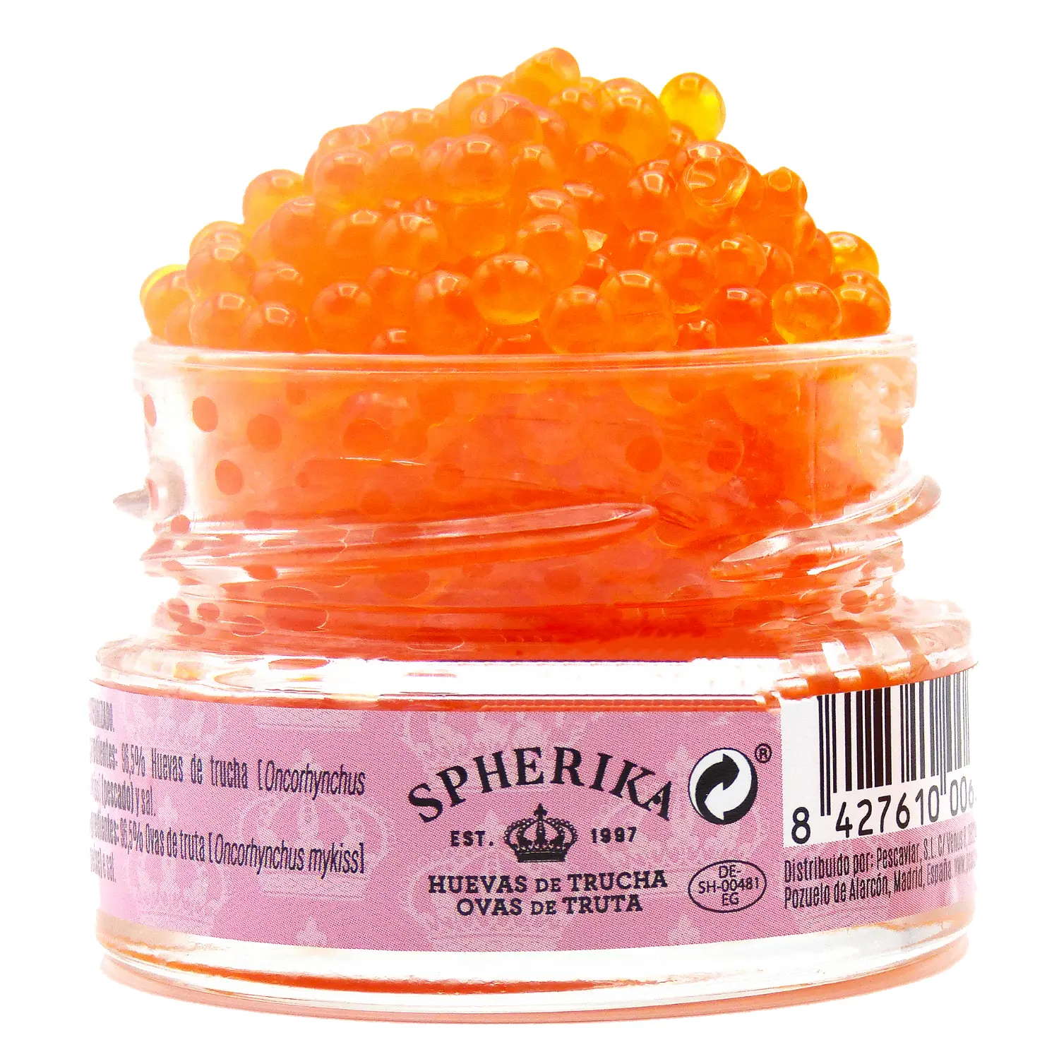 Forellen rogen-Spherika 50g Glas 1 Unze Fischeier Gourmet Feins chm ecker garnieren Sushi Dekoration Protein Meeres früchte Forelle Kaviar kleines Glas