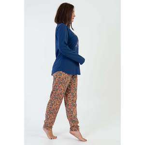 ชุดนอน KADIN P.SUPREM XXL O YAKA UZUN KOL ETEGI OVAL PIJAMA TAKIM - 1193INDIGO - 1193INDIGO - Product Image 4