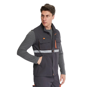 Gilet de travail unisexe personnalisé, fermeture éclair, imperméable au vent et à l'eau, sans manches, rembourrage en coton, tissu tissé en polyester 220g, 4 poches, décontracté, soyeux - Product Image 4