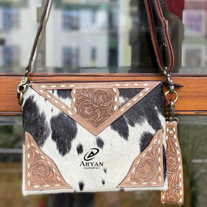 Vente chaude usiné à la main sculpture sac à main en cuir véritable fourrure de vache sac à bandoulière bohème sacs sacs élégants pour les femmes multi-usages - Product Image 1