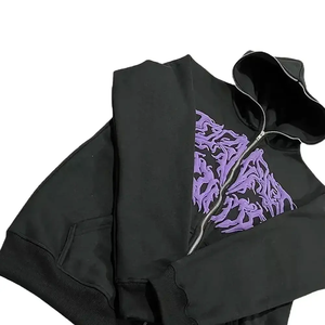 Trending Custom Zip up Hoodie Acid Wash 100% Cotton Vintage Puff Printing Hoodie Oversized Heavyweight Men Hoodies y sudaderas - Product Image 1