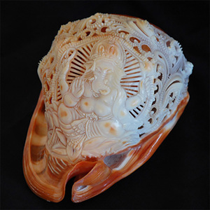 Arte tallado en concha Melo SEASHELL JOYERÍA Arte Pulido Marfil Ganesa Motivo Artesanía decorativa religiosa Talla atractiva - Product Image 4