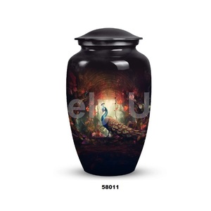 Venta caliente gran aluminio Pavo Real cremación adulto urna para cenizas humanas decorativa tamaño completo urna funeraria con bolsa de terciopelo gratis - Product Image 6