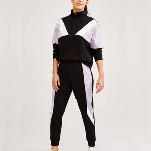 Ensemble deux pièces pour femmes, couleur unie, manches longues, fermeture éclair, col montant, survêtements de sport décontractés - Product Image 1