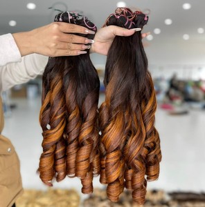 Extensions de cheveux humains vietnamiens de couleur personnalisée rebondissante de qualité supérieure paquets de cheveux bruts et frontal pour faire des perruques - Product Image 1