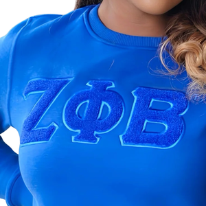 Solid Color Zeta Phi Beta Chenille <b>Sweatshirt</b> Cotton Fleece Embroidered Sorority Apparel Winter Customized Crewneck Pullover - Product Image 2