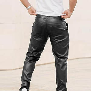 กางเกงหนังแกะนุ่มเบาสบายสำหรับผู้ชาย ดีไซน์ล่าสุด พร้อมบริการสกรีนโลโก้ตามสั่ง ทรงตรง เอวกลาง รับผลิตแบบ OEM - Product Image 3