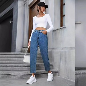 Nuevos pantalones transpirables con estilo para mujer, pantalones vaqueros lavados de alta calidad, Pantalones rectos de algodón 2025 personalizados 100% - Product Image 2