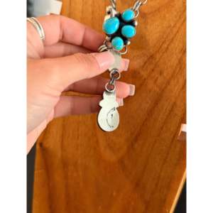 Collier Lariat Bohème Vintage Kathleen Livingston Kingman en Argent Sterling Turquoise avec Motif Floral et Numérique – Cadeau Religieux - Product Image 5