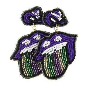 Boho-Chic Mardi Gras Seed Bead Artesanía Pendientes de gota Festival-Ready Aros bordados con cuentas de semillas de moda - Product Image 5