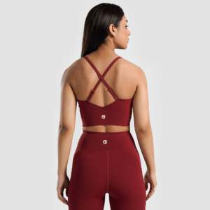 Soutien-gorge de sport Radient Fitness rouge imprimé, taille XL Plus, sans coutures, léger, respirant, rembourré, doublure en spandex, logo frontal - Product Image 2