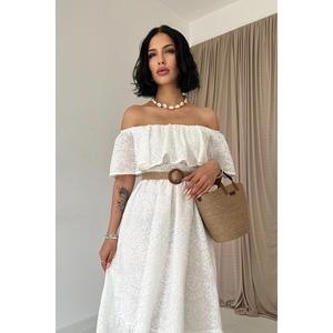 White Off-Shoulder Broderie Anglaise <b>Dress</b> - White - Product Image 2