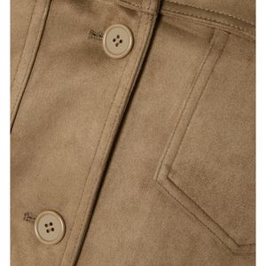 Chaquetas de mujer, chaqueta Bomber de ante marrón oscuro para mujer, chaqueta de manga larga con botones en la parte delantera, prendas de vestir exteriores cómodas informales, elegantes y personalizadas - Product Image 4