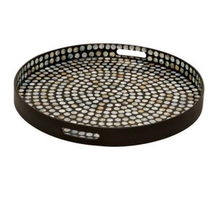 Bandeja de madera decorativa hecha a mano para el hogar, cocina, catering, uso de Bandejas para servir comida rápida con acabado de incrustaciones de hueso de cúpula - Product Image 2