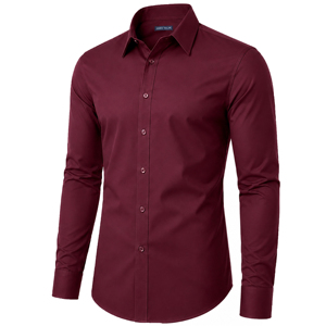 <b>Men's</b> Casual Autumn Breathable Solid Woven Long Sleeve <b>Stretch</b> Dress <b>Shirt</b> (Sizes S to 3XL) - Product Image 4