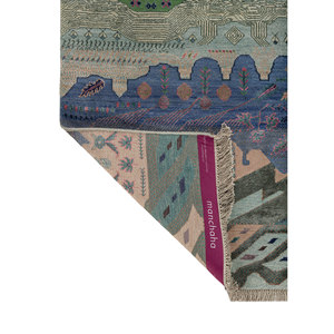 Tapis de luxe Manchaha vert noué à la main en laine, soie de bambou et jute, motif floral, style moderne, lavable pour adolescents - Les-2857 - Product Image 5